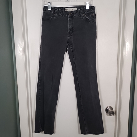 Harley Davidson Women's 6P Black Jeans Straight Mid Rise Genuine Moto Pants Logo - Picture 1 of 10